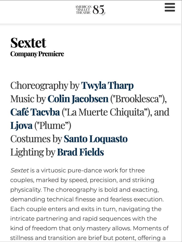 blurb about "Sextet" from the ABT website