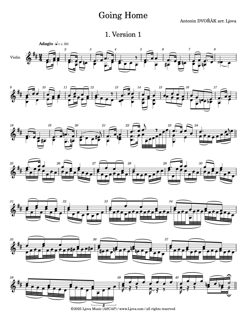 Dvorak - Going Home - arranged for solo violin by Ljova